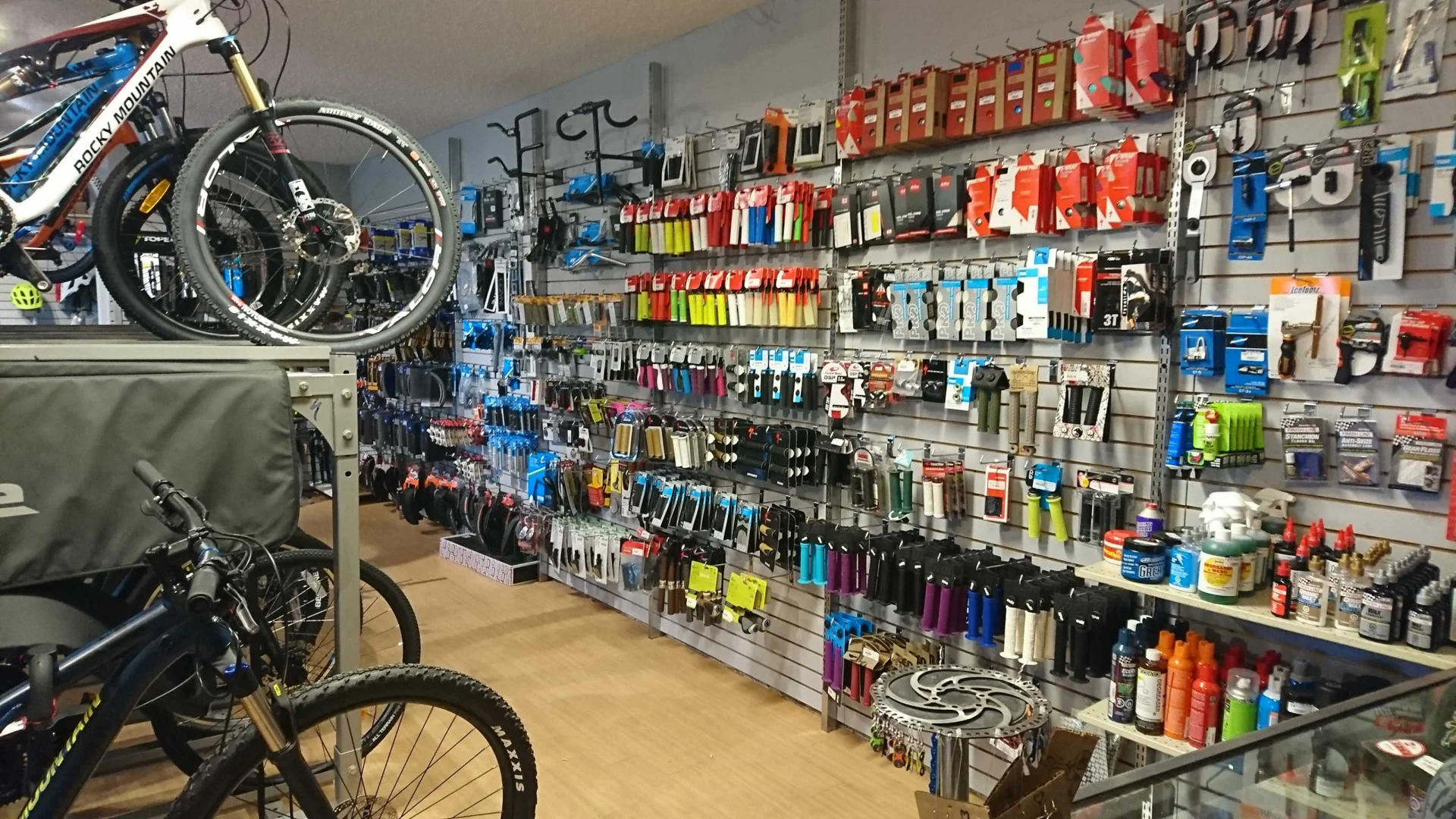 Bicycles and cycling equipment inside MacQueen’s bike shop