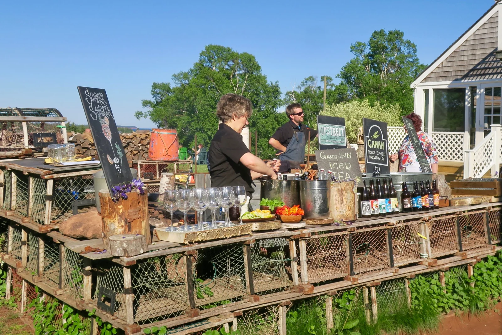 Cyclists at an outdoor café