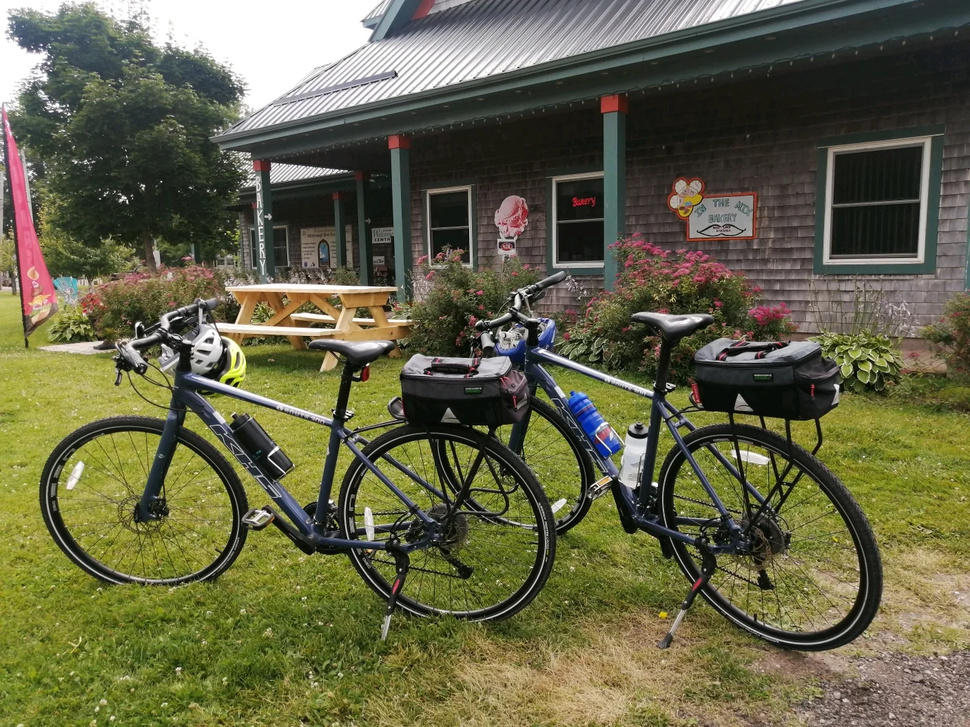 Touring bicycles outside the Mount Stewart bakery